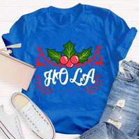 Festive Spanish Teacher Holiday Shirt, Hola Merry Christmas Elk Bilingual Teacher T-Shirt, Latinx Educator Graphic Tee