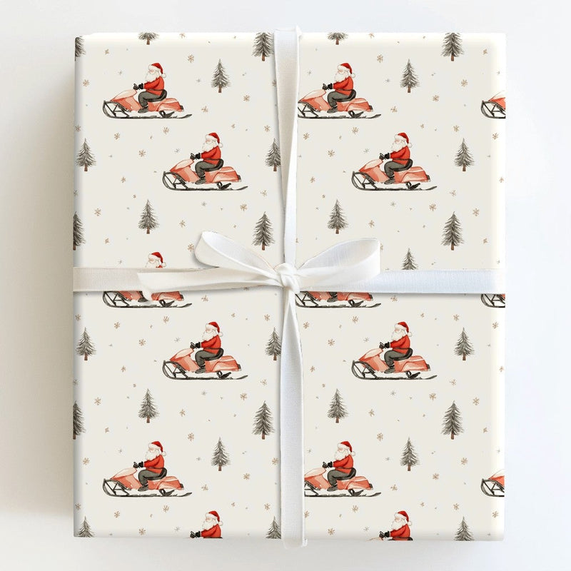 Winter Santa Gift Wrap, Santa Snowmobile Wrapping Paper, Snowmobiling Santa Christmas Wrapping Paper, Rustic Holiday Present Gift Wrap Roll
