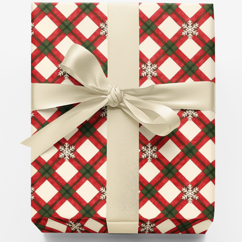 Snowflake Pattern Holiday Gift Wrap, Christmas Plaid Wrapping Paper, Tartan Plaid Xmas Wrapping Paper, Festive Winter Holiday Packaging Roll