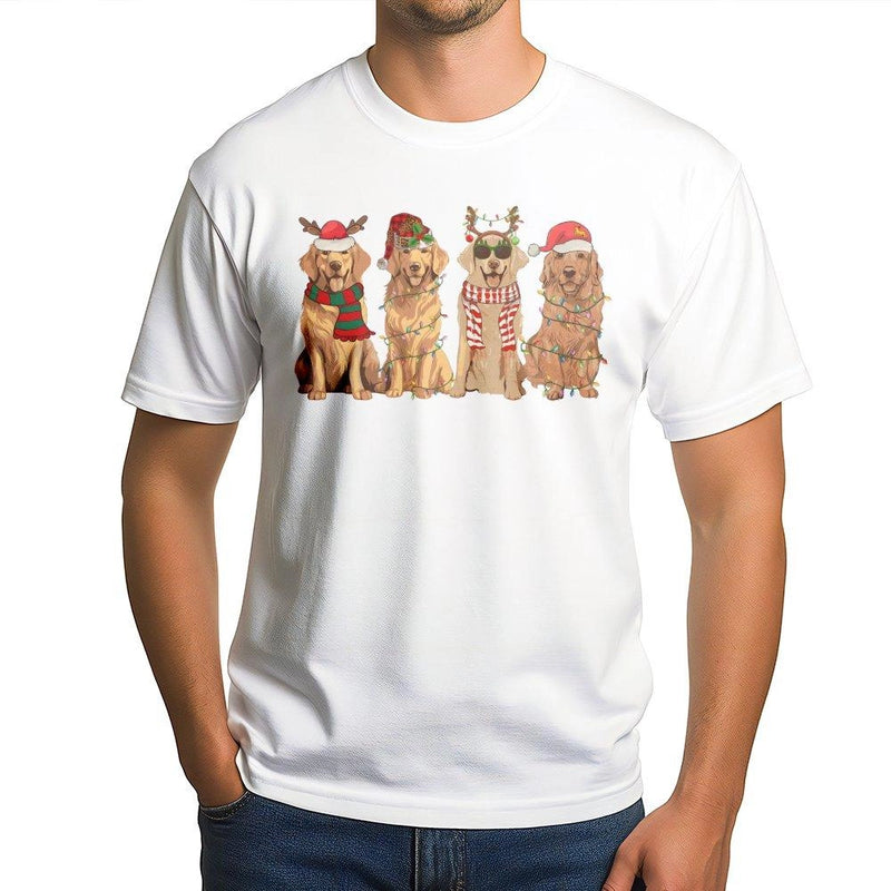 Dog with Reindeer Antlers Graphic Tee, Christmas Golden Retriever T-Shirt, Adorable Holiday Pup Shirt, Festive Golden Dog Mom Lover Tee