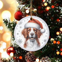 Dog in Santa Hat Ceramic Keepsake, Brittany Spaniel Christmas Ornament, Dog Portrait Tree Decor, Personalized Holiday Present for Dog Lovers