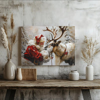 Snowy Forest Christmas Canvas Print, Santa Claus Reindeer Canvas Wall Art, Holiday Santa Canvas Art, Vintage Winter Wall Decor Present
