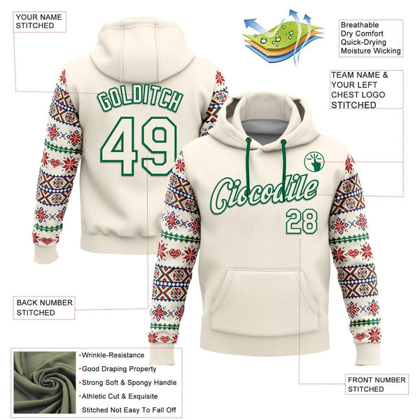 Holiday Sleeve Pattern Hoodie, Custom Christmas Fair Isle Pullover Hoodie, Stitched Name Number Sweatshirt Hoodie, Sports Fan