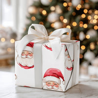 Adorable Smiling Santa Gift Wrap, Watercolor Santa Claus Wrapping Paper, Traditional Christmas Wrapping Paper, Festive Holiday Gift Wrap Roll