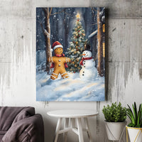 Holiday Watercolor Canvas Print, Gingerbread Man and Snowman Canvas Wall Art, Adorable Christmas Kitchen Wall Decor, Festive Winter Home Present