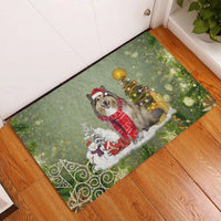Winter Snow Tree Welcome Mat, Rough Collie Christmas Doormat, Holiday Pet Entryway Rug, Dog Lover Floor Mat, Indoor Outdoor Decor