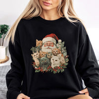Retro Cat Lover Holiday Sweater, Santa Claus and Kittens Christmas Sweatshirt, Festive Cat Christmas Crewneck, Xmas Pullover Present for Women