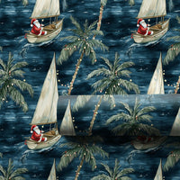 Coastal Christmas Gift Wrap, Sailing Santa Wrapping Paper, Tropical Holiday Wrapping Paper, Palm Tree Ocean Christmas Paper Roll