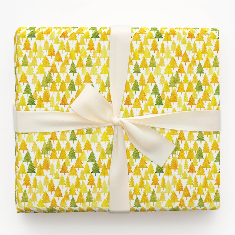 Gold Green Pine Tree Wrapping Paper, Watercolor Christmas Tree Wrapping Paper, Modern Holiday Wrapping Paper, Forest Winter Gift Wrap Roll