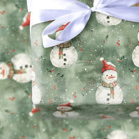 Sage Green Christmas Gift Wrap, Watercolor Snowman Wrapping Paper, Winter Holiday Snowman Gift Wrap, Adorable Snowman Christmas Wrapping Paper