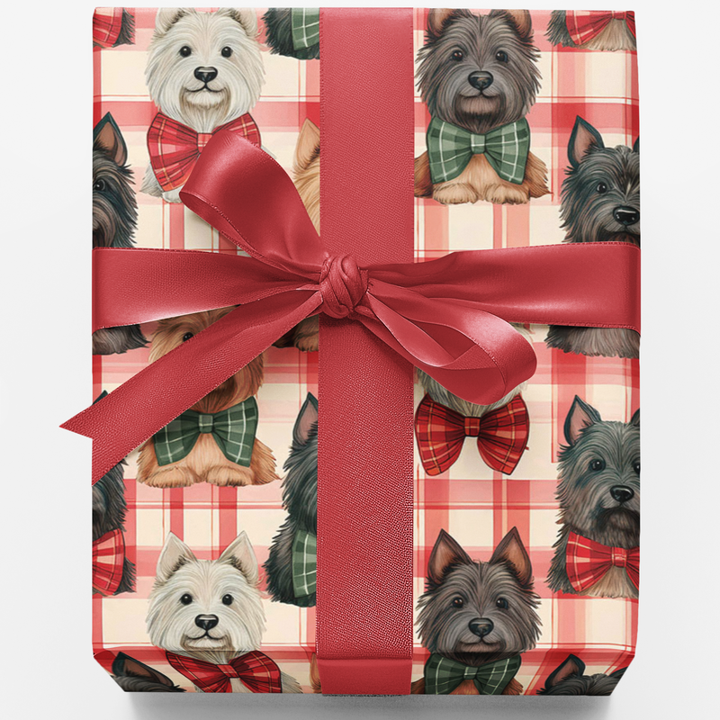 Plaid Dog Gift Wrap, Scottish Terrier Christmas Wrapping Paper, Scottie Holiday Gift Wrap, Festive Dog Lover Present Paper, Tartan Present Wrap