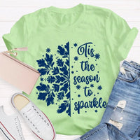 Festive Holiday Graphic Shirt, Tis the Season to Sparkle Snowflake T-Shirt, Winter Sparkle Christmas Tee, Womens Seasonal Holiday Shirt