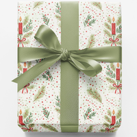 Pine Branch Christmas Gift Wrap, Holiday Candle Wrapping Paper, Festive Winter Season Wrapping Paper, Xmas Present Gift Wrapping Paper