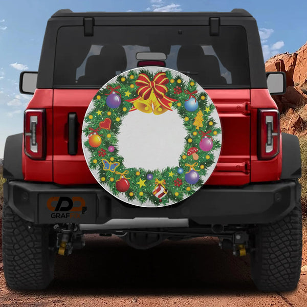 Festive Holiday Ornaments Tire Cover, Christmas Wreath Spare Tire Cover, Winter Xmas Spare Tire Cover, Holiday Jeep Bronco SU