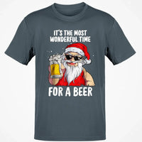 Humorous Santa Drinking Shirt, Most Wonderful Time for a Beer Christmas T-Shirt, Retro Ugly Xmas Holiday Graphic Tee, Beer Lover Present