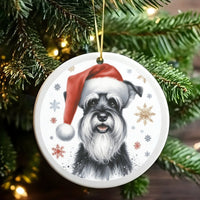 Santa Hat Dog Ornament, Miniature Schnauzer Christmas Ornament, Festive Puppy Ceramic Ornament, Pet Lover Present, Xmas Tree Decor