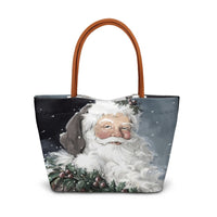 Classic Christmas Holly Tote Bag, Vintage Santa Claus Tote Bag, Retro Holiday Shoulder Handbag, Festive Xmas Everyday Carryall Tote Bag