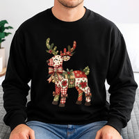 Floral Reindeer Shirt, Patchwork Reindeer Sweatshirt, Festive Christmas Reindeer Sweater, Comfy Holiday Crewneck Sweatshirt, Present for Her