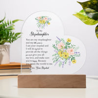 Floral Stepdaughter LED Night Light Plaque, Stepdaughter Acrylic Heart Plaque, Sentimental Desk Sign Plaque, Christmas Birthday Present