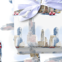 NYC Christmas Cityscape Gift Wrap, Snowy New York City Wrapping Paper, Watercolor Holiday Wrapping Paper, Winter City Gift Wrap Roll