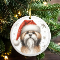 Adorable Santa Hat Puppy Ceramic Ornament, Shih Tzu Dog Christmas Ornament, Pet Lover Tree Ornament, Holiday Keepsake, Present for Dog Lovers