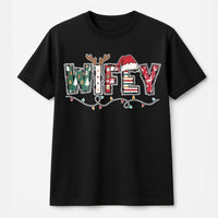 Festive Reindeer Antlers Holiday T-Shirt, Wifey Christmas T-Shirt, Adorable Matching Xmas Graphic Tee, Christmas Present for Wife T-Shirt
