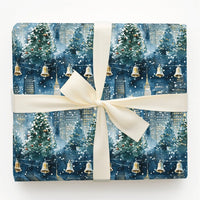Snowy NYC Skyline Holiday Gift Wrap, New York City Christmas Wrapping Paper, Watercolor Cityscape Present Paper, Winter City Present Wrap