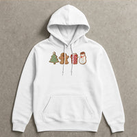 Adorable Holiday Cookie Graphic Hoodie, Christmas Gingerbread Hoodie, Festive Gingerbread Man Hooded Sweatshirt, Comfy Winter Pullover Hoodie