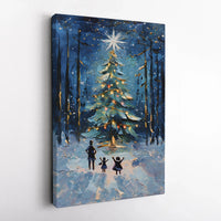 Snowy Pine Forest Impasto Canvas Wall Art, Winter Christmas Tree Canvas Print, Festive Holiday Canvas Painting, Comfy Winter Home Decor