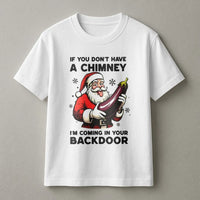 Dirty Christmas Adult Humor Graphic Tee, Humorous Naughty Santa Eggplant T-Shirt, Sarcastic Rude Xmas Shirt, Gag Present for Men and Women