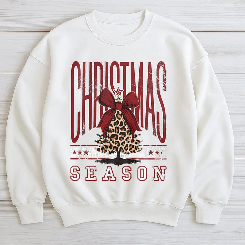 Coquette Bow Christmas Sweatshirt, Leopard Print Tree Sweatshirt, Trendy Holiday Tree Sweater, Adorable Winter Crewneck Sweatshirt, Present for Her