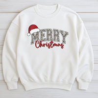 Varsity Santa Hat Shirt, Leopard Merry Christmas Sweatshirt, Retro Leopard Holiday Crewneck, Festive Xmas Sweater, Christmas Present for Her