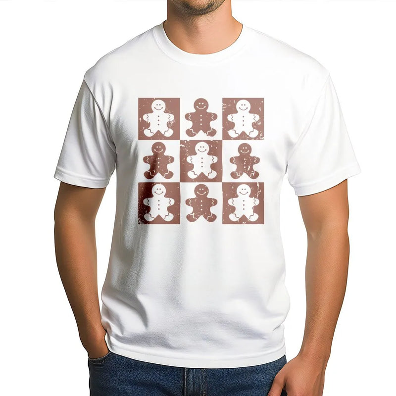 Retro Checkered Christmas Graphic Shirt, Gingerbread Man T-Shirt, Adorable Holiday Cookie Tee, Vintage Xmas T-Shirt for Women and Men