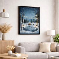 Snowy Cabin Canvas Print, Winter Ice Skating Canvas Art, Comfy Christmas Holiday Wall Decor, Winter Landscape Canvas Wall Art, Holiday Present