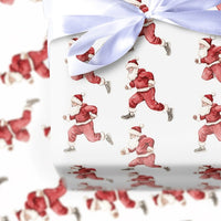 Jogging Claus Gift Wrap, Running Santa Christmas Wrapping Paper, Watercolor Runner Wrapping Paper, Humorous Holiday Fitness Wrapping Paper