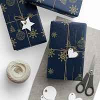 Snowflake Christmas Gift Wrap, Navy Blue Gold Wrapping Paper, Elegant Holiday Wrapping Paper Roll, Xmas Ornament Gift Wrap Paper Roll