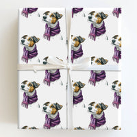 Dog in Scarf Christmas Wrapping Paper, Jack Russell Terrier Wrapping Paper, Adorable Puppy Holiday Wrapping Paper, Gift Wrap for Dog Lovers