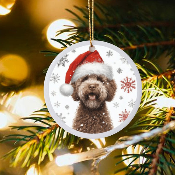 Santa Hat Puppy Ceramic Ornament, Labradoodle Christmas Ornament, Adorable Dog Holiday Tree Ornament, Pet Keepsake Present fo