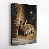 Holy Manger Christmas Canvas Wall Art, Sleeping Donkey Nativity Canvas Print, Religious Farm Animal Canvas Decor, Christian Holiday Present