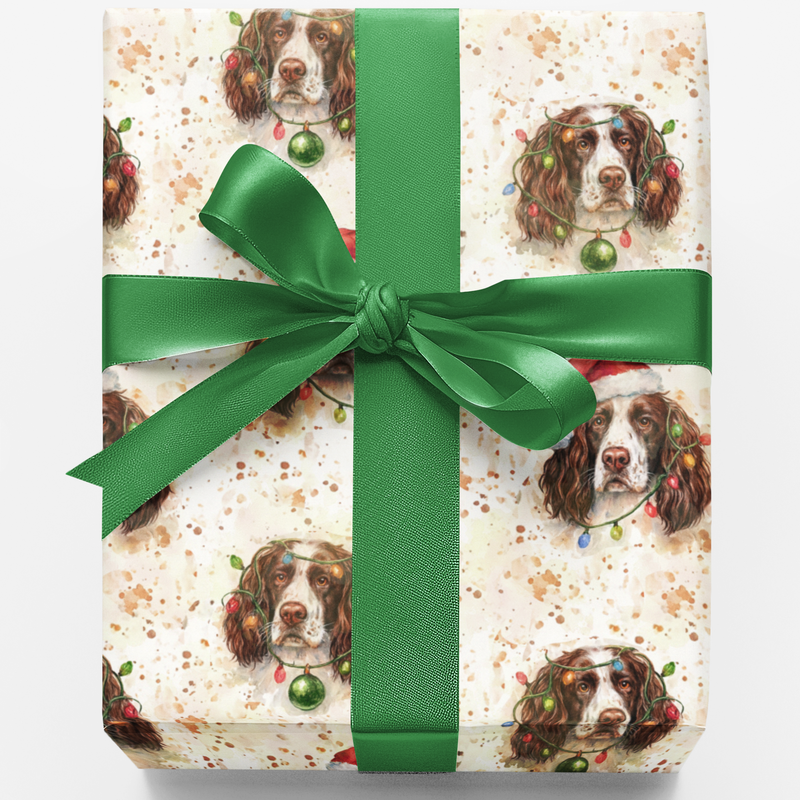 Santa Dog Gift Wrap, Springer Spaniel Christmas Wrapping Paper, Spaniel Holiday Wrapping Paper, Dog Lover Xmas Present Wrap, Gift Wrap Roll