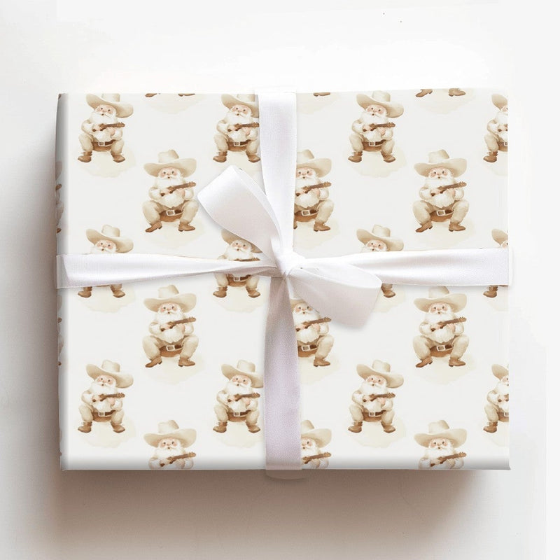 Banjo Santa Christmas Gift Wrap Paper, Cowboy Santa Wrapping Paper, Western Holiday Wrapping Paper, Rustic Country Xmas Gift Wrap Roll