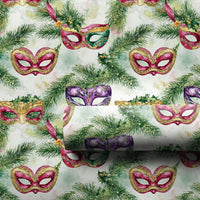 Venetian Mask Holiday Gift Wrap, Christmas Masquerade Wrapping Paper, Watercolor Festive Pine Gift Wrap, Winter Party Gift Wrapping Paper