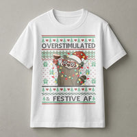 Humorous Holiday Animal Graphic Tee, Overstimulated and Festive AF Raccoon Shirt, Christmas Raccoon T-Shirt, Adorable Xmas Humor Present Shirt