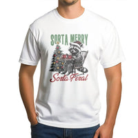 Humorous Christmas Animal Graphic Tee, Sorta Merry Sorta Feral Raccoon T-Shirt, Sarcastic Raccoon Shirt, Holiday Winter Trash Panda T-Shirt