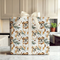 Watercolor Winter Dog Wrapping Paper, English Bulldog Wrapping Paper, Christmas Dog Gift Wrap, Holiday Puppy Wrapping Paper Roll