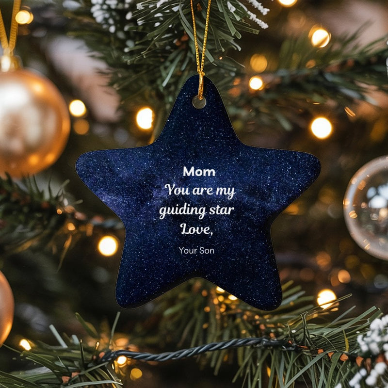Starry Night Sky Keepsake from Son, Mom Guiding Star Ornament, Ceramic Christmas Star Ornament, Mother Holiday Decor Star Tree Ornament