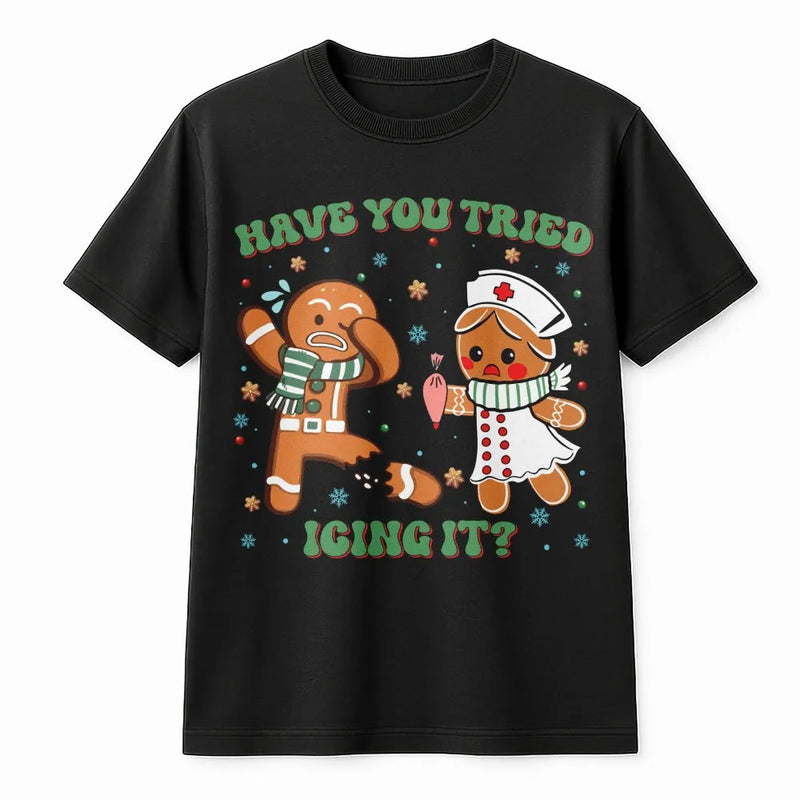 Humorous Medical Holiday Shirt, Gingerbread Icing It Nurse Christmas T-Shirt, Adorable RN Xmas Tee, Healthcare Worker Graphic T-Shirt, EMS Present
