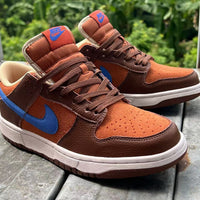 Low Top Sneakers, Brown Orange Blue Colorway, Lace Up Design, Casual Gift for Sneaker Fans