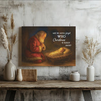 Religious Christmas Wall Art, Santa Kneeling at Manger Canvas, Nativity Scene Canvas Print, Christian Holiday Wall Decor