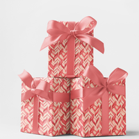 Abstract Red Pink Herringbone Gift Wrap, Candy Cane Wrapping Paper, Holiday Wrapping Paper Roll, Xmas Present Paper, Christmas Gift Wrap